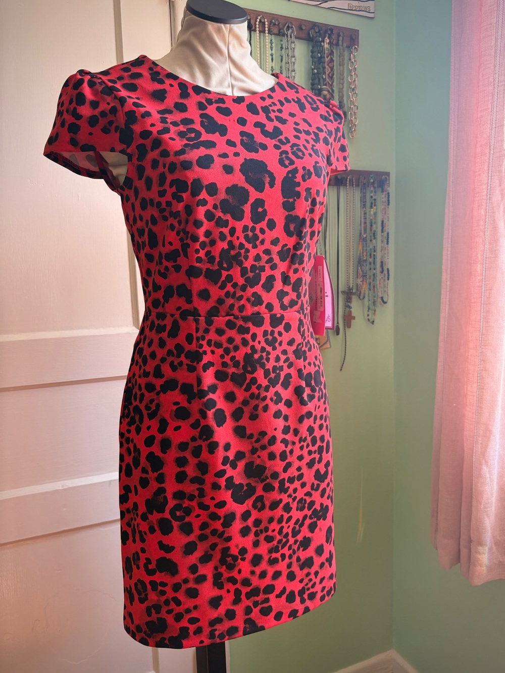 Betsey Johnson Red and Black Leopard Print Midi Dress NWT - Picture 2 of 9